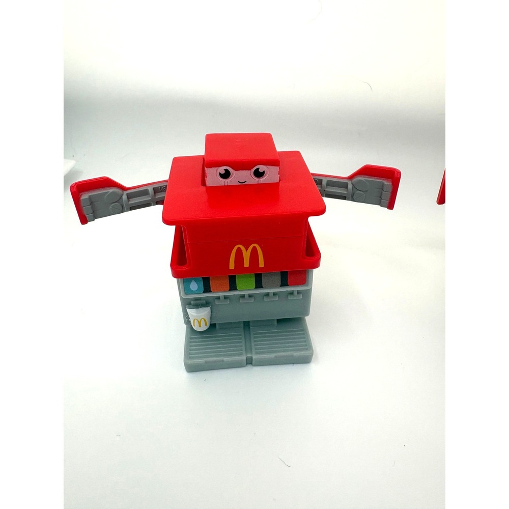 McDonalds Happy Meal Soda Fountain Transforming Robot Toy Lot of 2 Red Grey - Picture 5 of 7